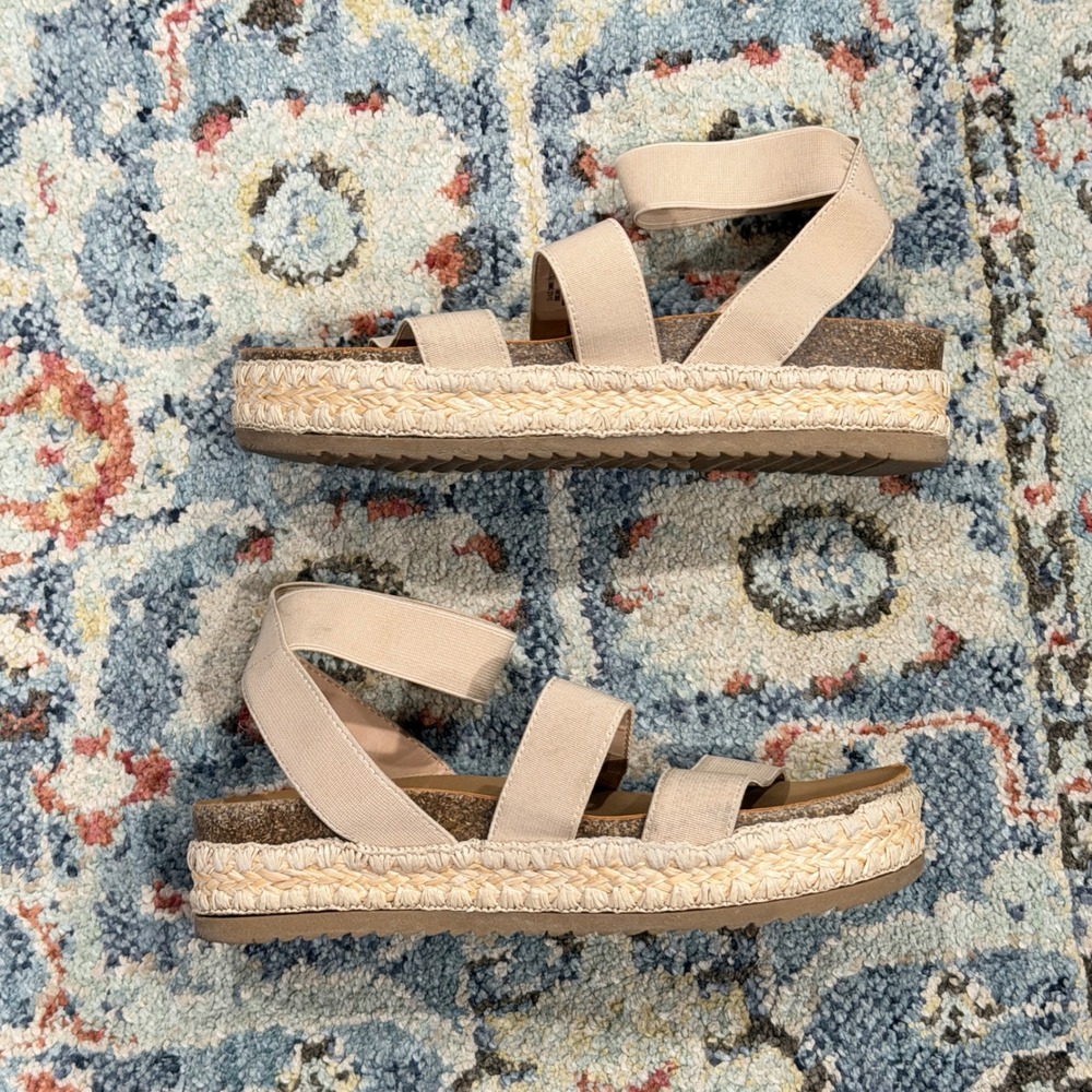 Steve Madden Bandi Sandals Girls 3 Tan Elastic Espadrille Platform